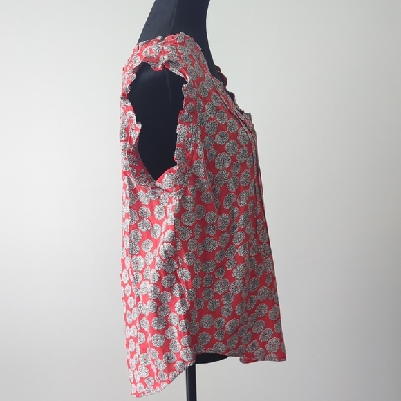 Anthropologie Pink and White Ruffled Sleeveless Blouse Size L - Picture 5 of 8